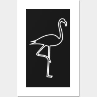 White Neon Flamingo Posters and Art